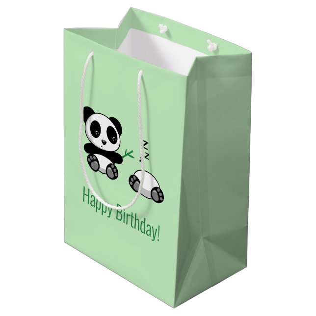 2 Cute Little Pandas on Green Medium Gift Bag (Back Angled)
