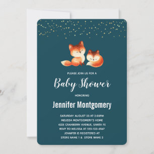 2 Cute Little Red Foxes Baby Shower Invitation