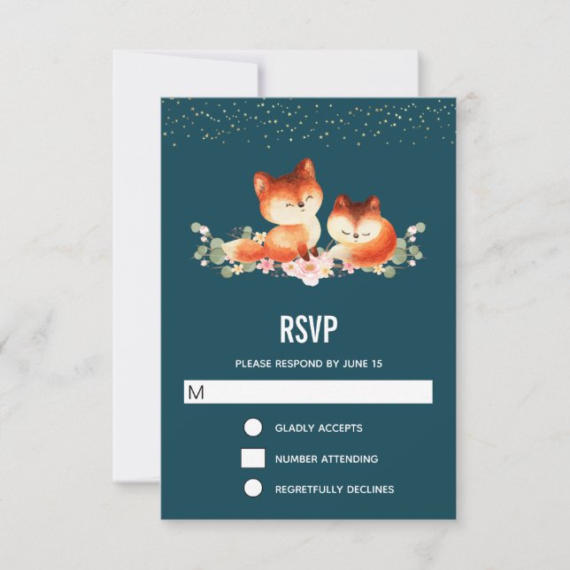 2 Cute Little Red Foxes RSVP Card (Front)