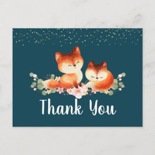 2 Cute Little Red Foxes Thank You Postcard