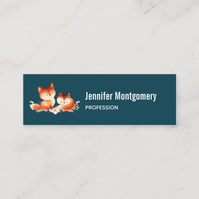 2 Cute Little Red Foxes Watercolor Design Mini Business Card (Front)