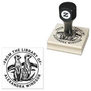 2 Cute Meerkats Standing #1 Library Book Name Rubber Stamp