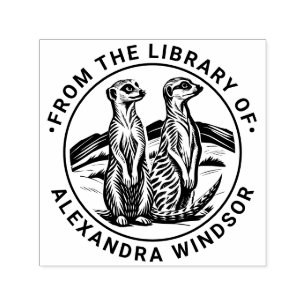 2 Cute Meerkats Standing #1 Library Book Name Self-inking Stamp