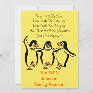 #2 Dancing Penguins Family Reunion Party Hotel inf Invitation