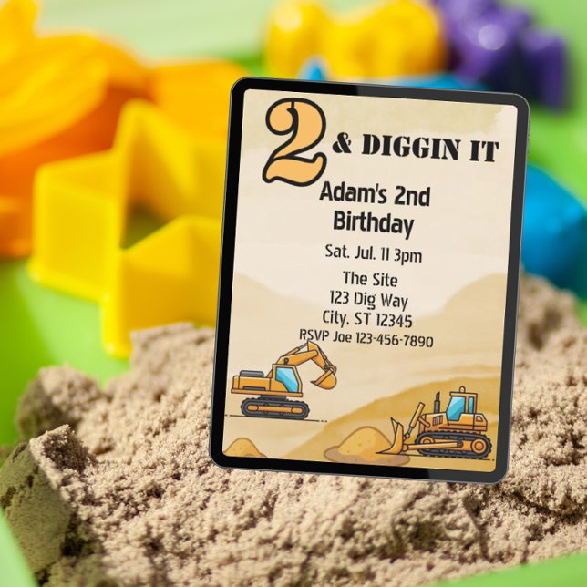 2 & Diggin It, Construction Vehicle 2nd Birthday Invitation (Creator Uploaded)