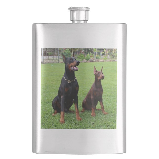2 dobies hip flask (Front)
