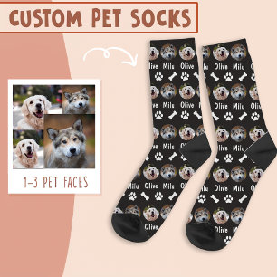 2 Dogs 2 Names Personalised Dog Photo on Black Socks