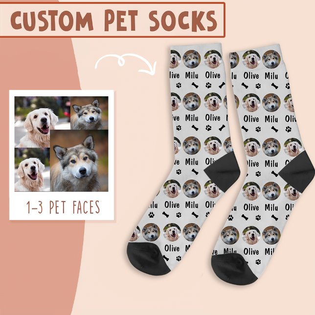 2 Dogs 2 Names Personalised Dog Photo on Grey Socks (Creator Uploaded)