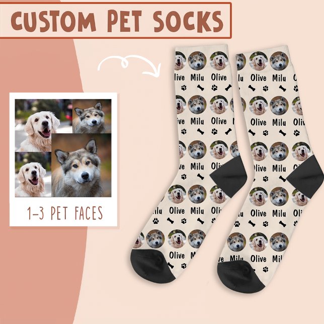 2 Dogs 2 Names Personalised Dog Photo on Ivory Socks (Creator Uploaded)