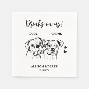 2 Dogs Doodle Drawing Drinks on us Wedding Napkin