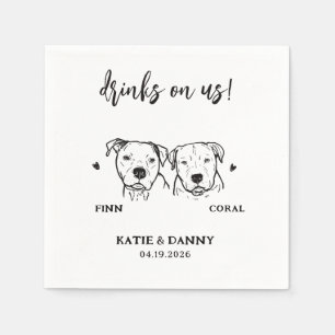 2 Dogs Pet Line Art Drinks on Us Wedding Napkin
