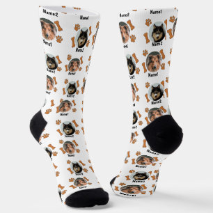 2 Dogs Photos 2 Names + Bones & Paw Prints - White Socks
