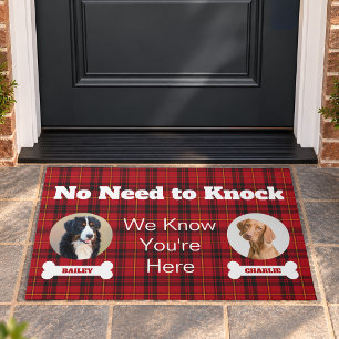 2 Dogs Photos No Need To Knock Red Tartan Plaid Doormat