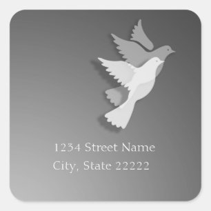 2 Doves of Peace Return Address Grey Square Sticker