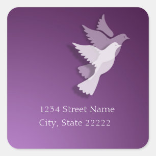 2 Doves of Peace Return Address Purple Square Sticker