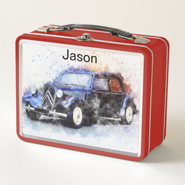 2 Drag Cars Metal Lunch Box (Front)