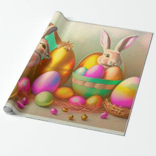 2 Easter Bunny And Golden Egg Collection Wrapping Paper
