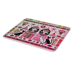 2 egyptians with cats cutting board
