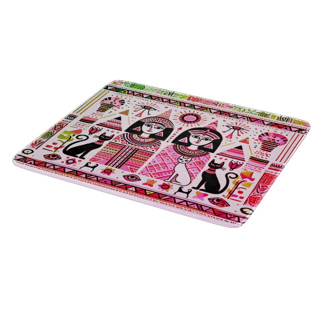 2 egyptians with cats cutting board (Corner)