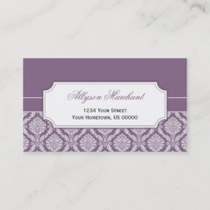 #2 Elegant Vintage Dusty Purple White Damask Business Card
