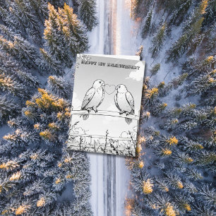 2 falcons on a fence post colouring anniversary card