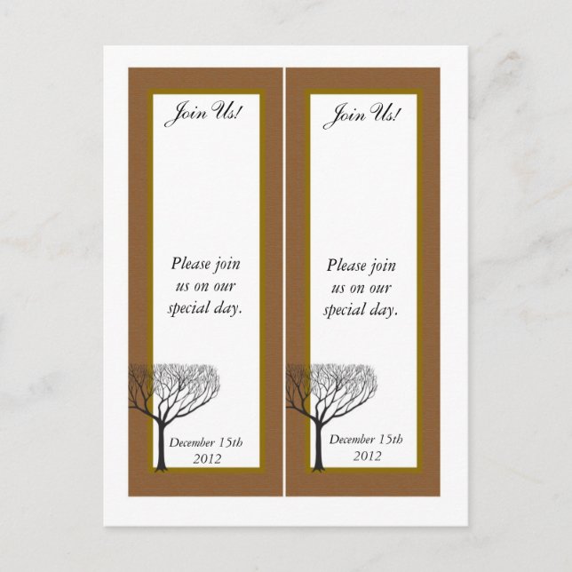 2 Fall Tree Wedding Save the Date Bookmarks Announcement Postcard (Front)