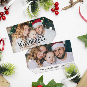 2 family photo Most wonderful time Christmas Gift Tags