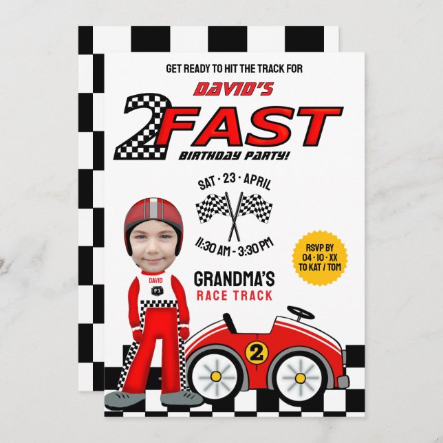 2 Fast Birthday Party – Race Car Driver Invitation (Front/Back)