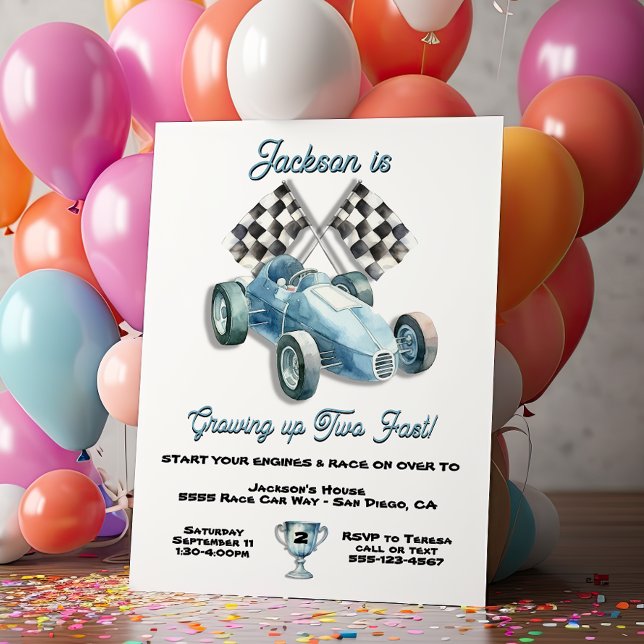 2 Fast Race Car 2nd Birthday Party watercolor Invitation (Creator Uploaded)