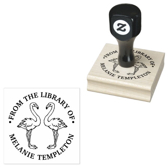 2 Flamingos Standing Library Book Name Rubber Stamp (Stamped)