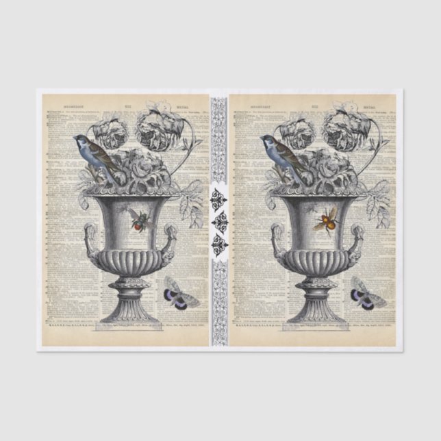 2 Floral Urns on one sheet Decoupage Tissue Paper (Front)