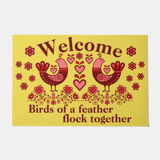 2 Folk Birds of a feather, Welcome/ red Doormat (Front)