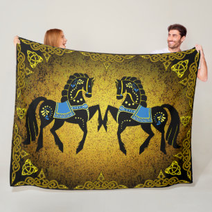 2 Folk black Friesian Viking heart gold/blue Fleece Blanket