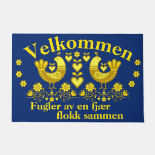 2 Folk fugler av en fjær, Velkommen, gold/blå Doormat