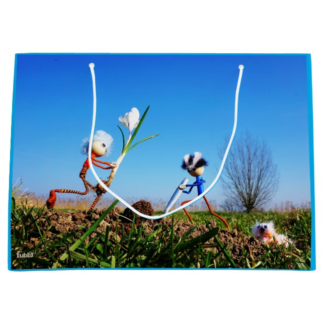 2 Fubby's planting a sphere of crockery. Large Gift Bag (Front)