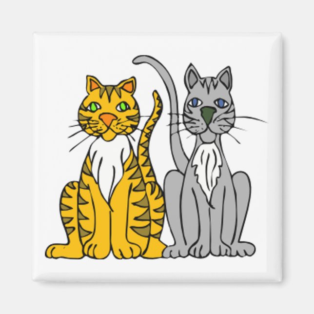 2 Funny Cartoon Alley Cats with Whiskers Magnet (Front)