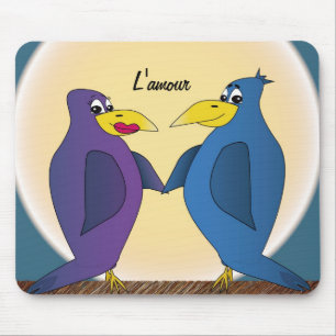2 funny love birds in front of a full moon. mouse pad