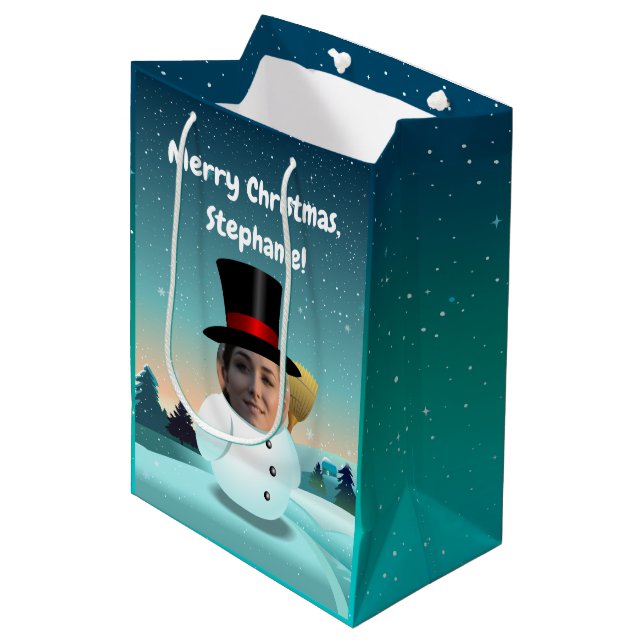 2 Funny Snowmen Customised With Your Own Photos Medium Gift Bag (Front Angled)
