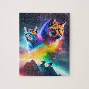 2 Futuristic Space Cats Neon Lights Colourful Cats Jigsaw Puzzle