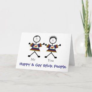 2 Gay Stickmen Romantic Greeting Card Customize!
