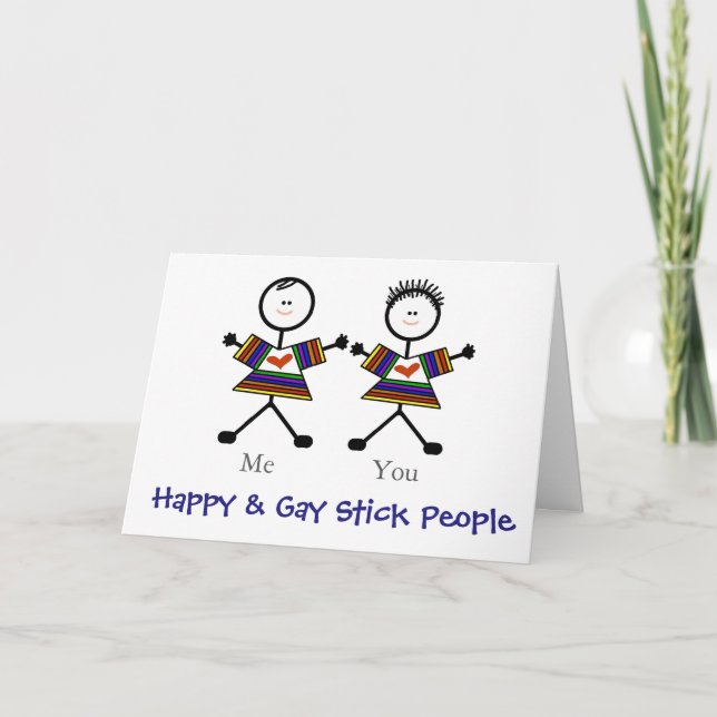 2 Gay Stickmen Romantic Greeting Card Customize! (Front)