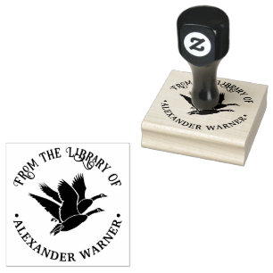 2 Geese in Flight Library Book Name Rubber Stamp