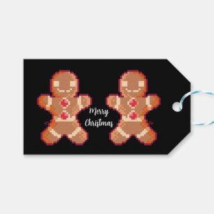2 Gingerbread man, Candy cane, Pixel Art Gift Tags