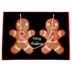 2 Gingerbread man, Candy cane, Pixel Art Large Gift Bag