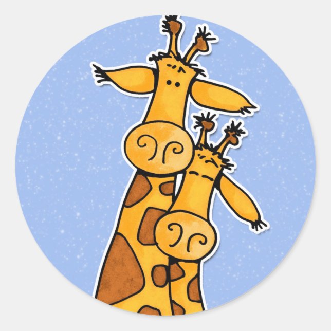 2 giraffes classic round sticker (Front)