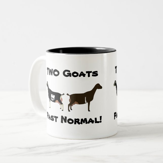 2 Goats Past Normal! - LaMancha Dairy Goats Two-Tone Coffee Mug (Front Left)