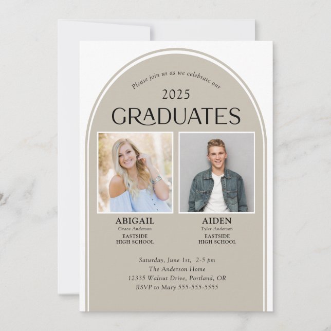 2 Graduates Arch Double Graduation Invitation (Front)