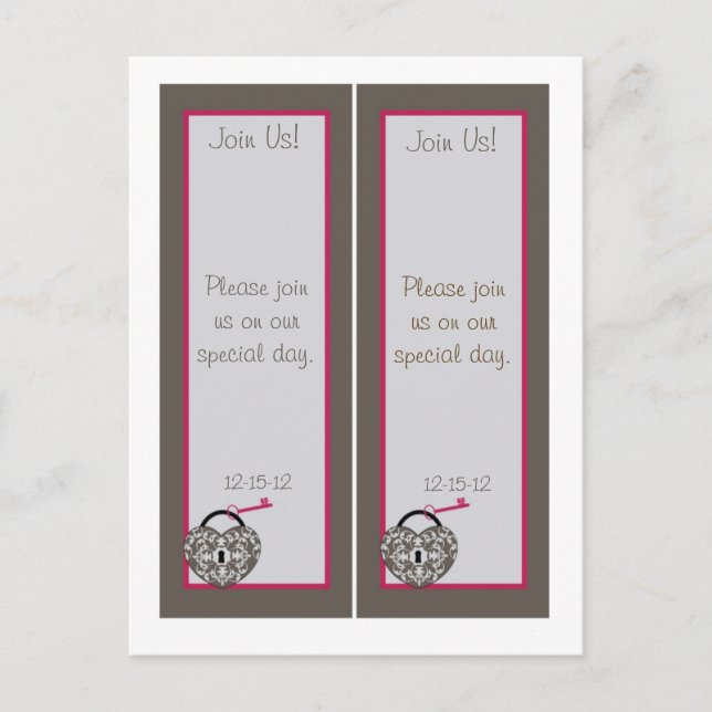 2 Heart Lock Wedding Save Date Bookmark Announcement Postcard (Front)