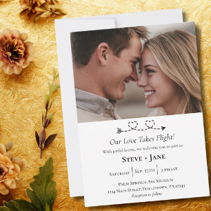 2 Hearts Arrow Modern Romantic Travel Love Wedding Invitation