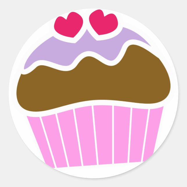 2 Hearts Blueberry Iced Cupcake Classic Round Sticker (Front)